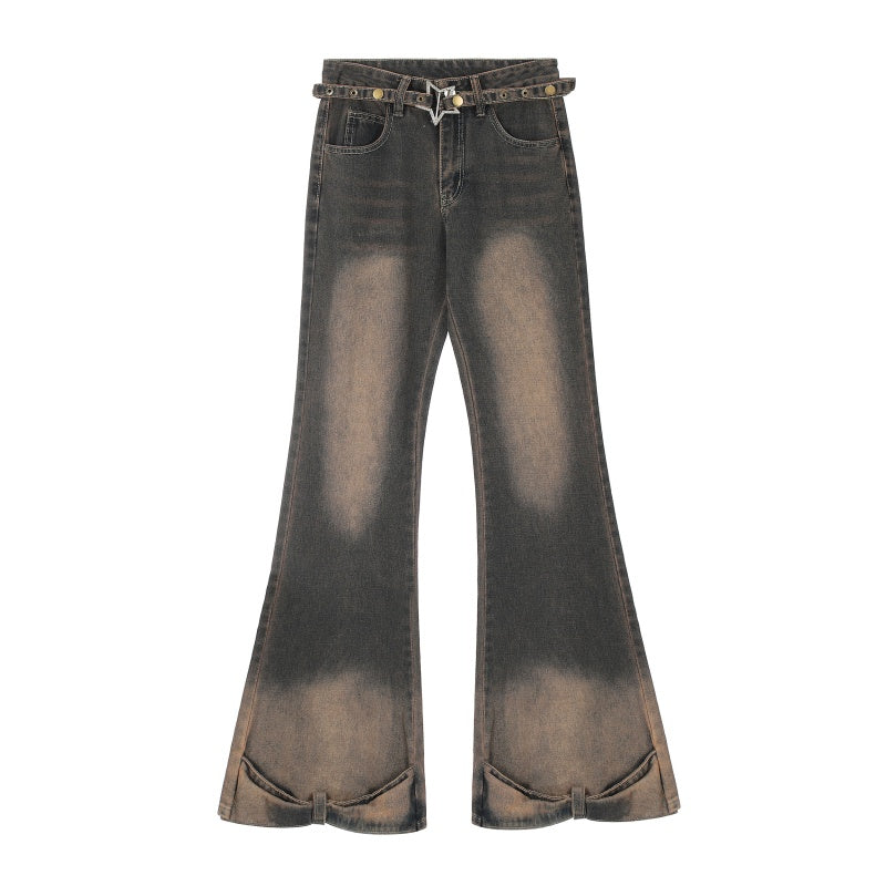 American-style streetwear harem pants Hem Split Gradient Washed Streetwear Denim