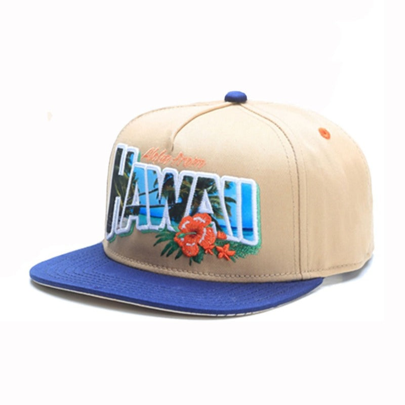 Trendy flat brimmed snapback hatshawaii cap sunshade breathable