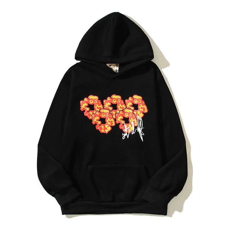 Denim Tears Hoodie Y2K Cactus Tears Caution Sign Graffiti Printed Oversized Hoodie