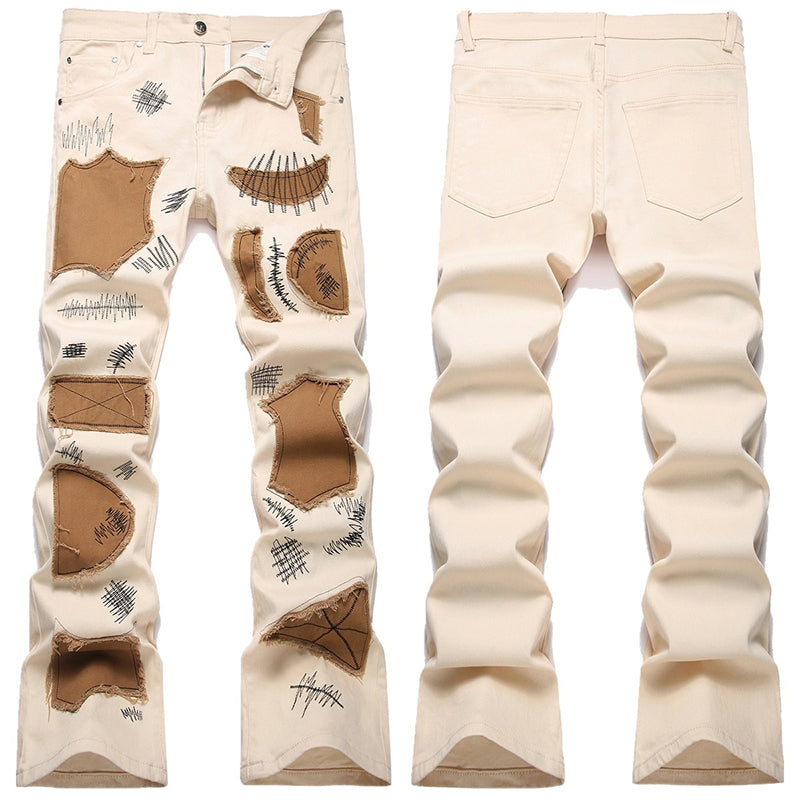 Mens Fashion Jeans Patchwork wide-leg pants 5712# Pure cotton high quality