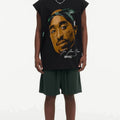 BIG FACE Drop-Shoulder Tank Top High-street vintage style featuring a small neckline, white-ink digital direct-to-garment (DTG) printing, and a heavy-duty, distressed wash finish; crafted from 260g double-yarn plain-knit fabric.