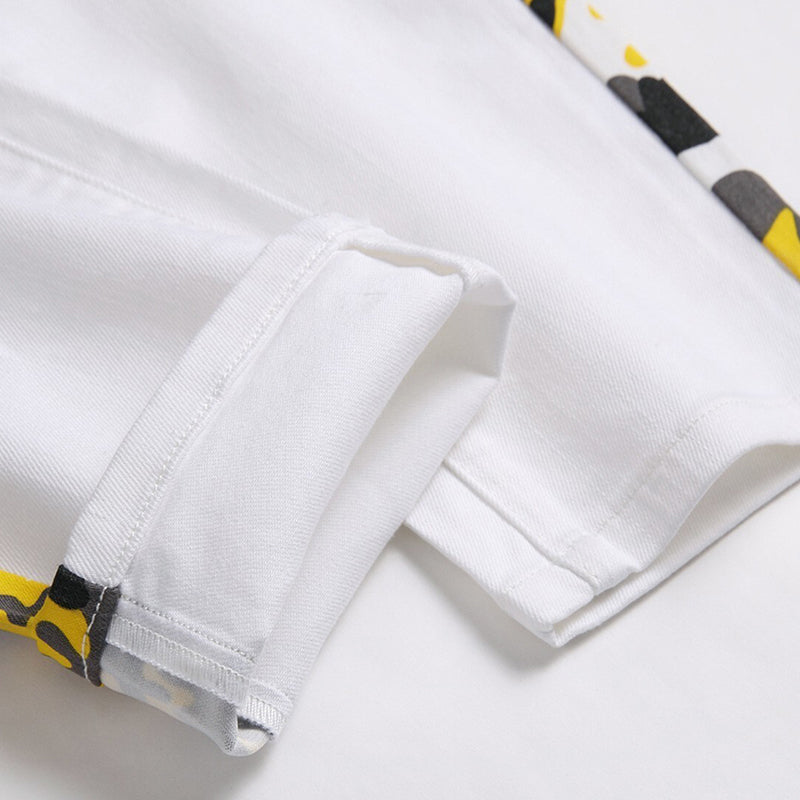 Mens Fashion Jeans Yellow camouflage stripes 8828# Pure cotton high quality
