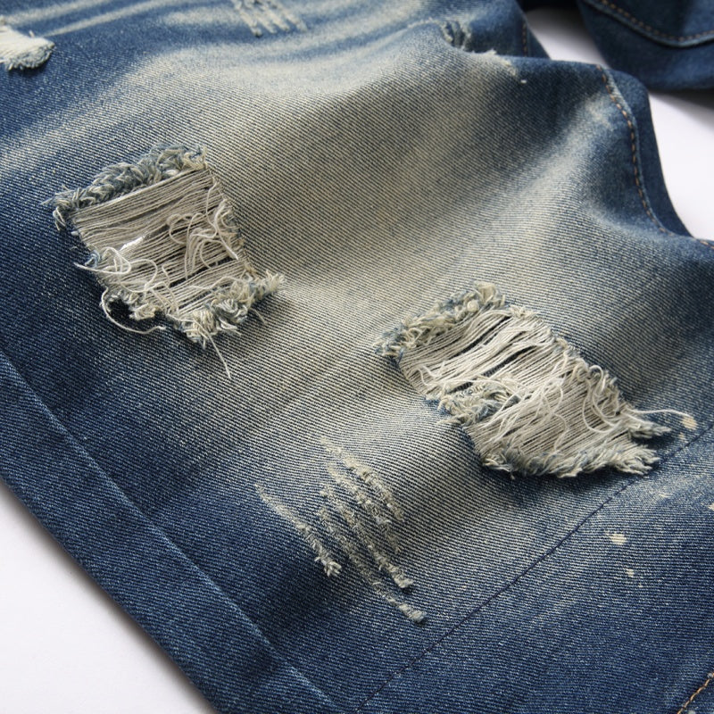 Denim shorts High-quality trendy Distressed with holes casual pure cotton Non-stretch plus-size men's clothing