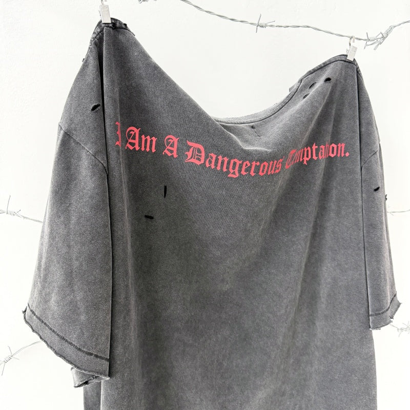Unisex Vintage T Shirts CHOOOSELF 26SS I Am A Dangerous Temptation Limited Edition â€?Heavyweight, Washed, Distressed Streetwear T-Shirt (Boxy/Cropped Punk Style)