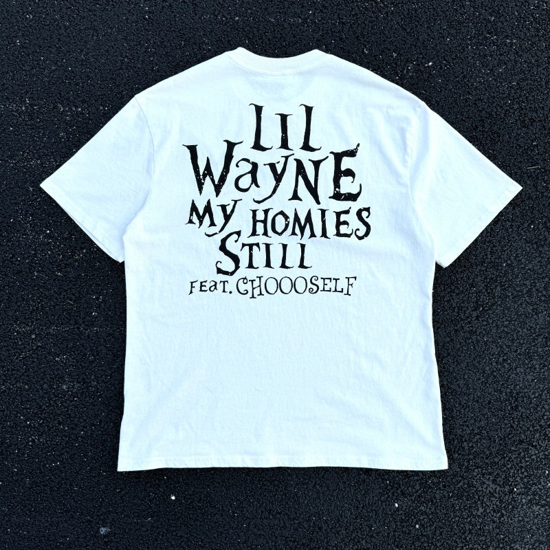Unisex Vintage T Shirts American West Coast street-style high-street short-sleeve tee featuring graffiti and hip-hop aesthetics; crafted from heavyweight fabric with a distressed wash finish and direct-to-garment white ink printing.