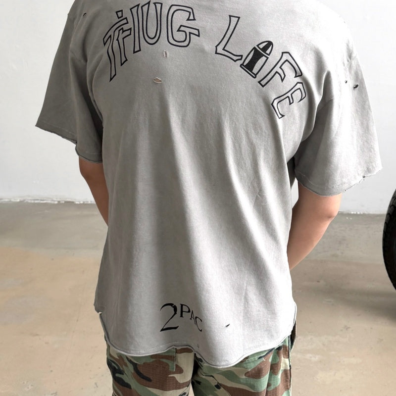Unisex Vintage T Shirts CHOOOSELF 26SS 2Pac THUG LIFE Limited Edition Tribute Tee â€?Heavyweight, Washed, Distressed, Boxy-Fit Streetwear Punk Style