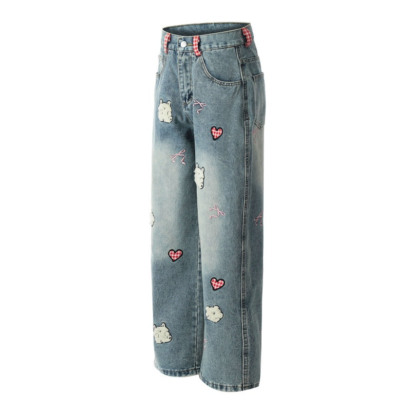 American-style streetwear harem pants Whimsical Animal Graphic Contrast Waist Tab