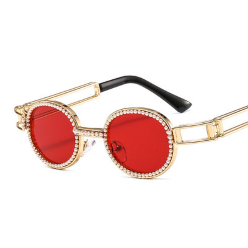 Trendy punk glasses small oval dot diamond sunshade