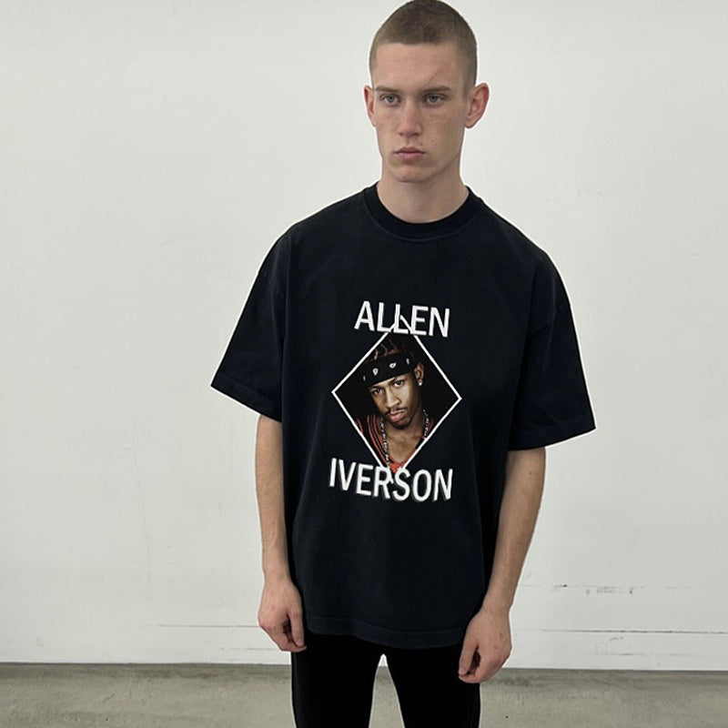 Mens T-shirt Vintage Hip-hop/basketball style with Iverson print