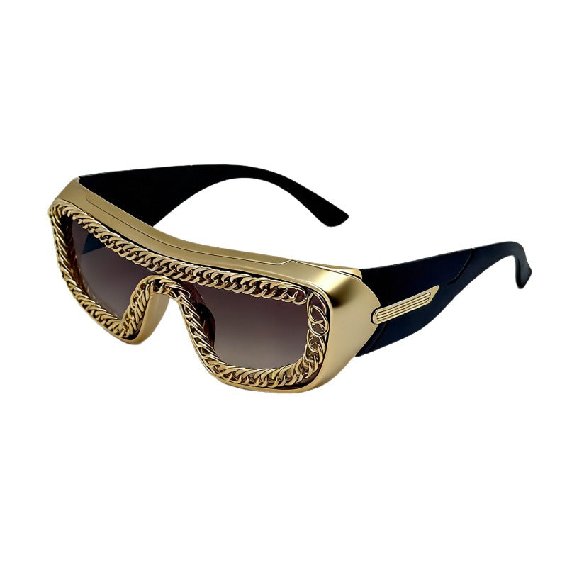 Trendy punk glasses chain decorated retro