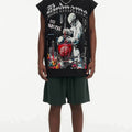 BIG FACE Drop-Shoulder Tank Top High-street vintage style featuring a small neckline, white-ink digital direct-to-garment (DTG) printing, and a heavy-duty, distressed wash finish; crafted from 260g double-yarn plain-knit fabric.