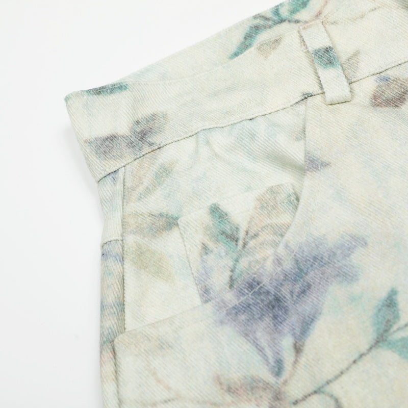 American-style streetwear harem pants Vintage Botanical Floral Print Soft Textured Weave
