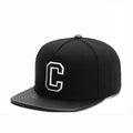 Trendy flat brimmed snapback hatsletterc leather