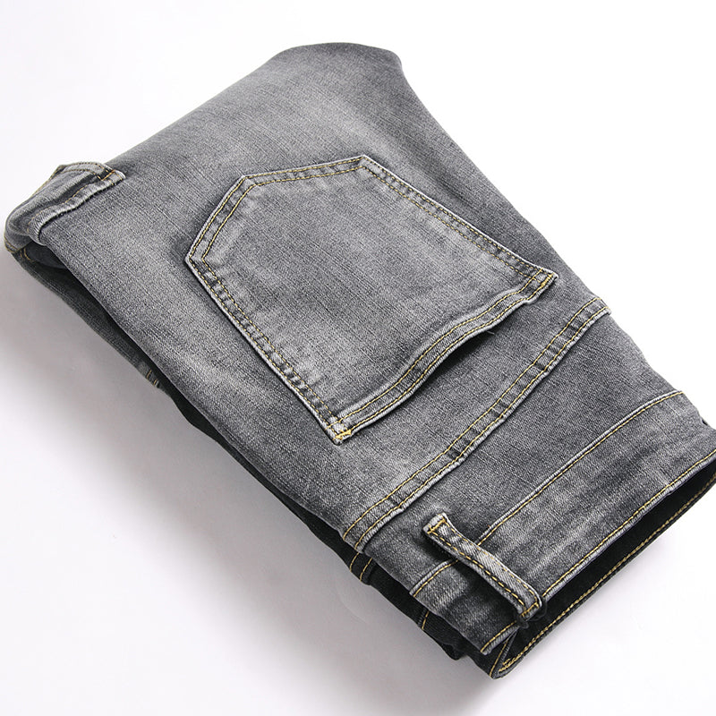 Mens Fashion Jeans Black and gray color blocking 5706# Pure cotton high quality