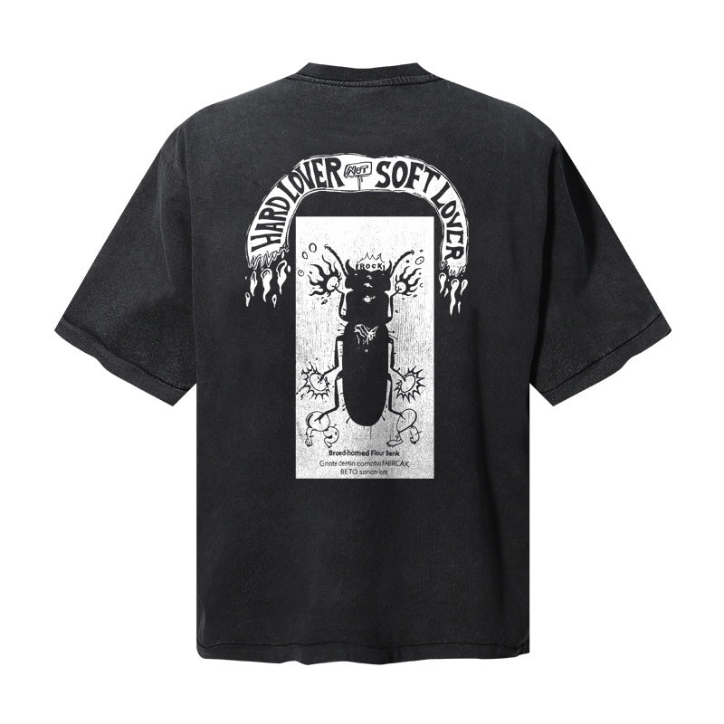 Saint Michael T Shirts Faded Black Oversized Rock Skull Graphic