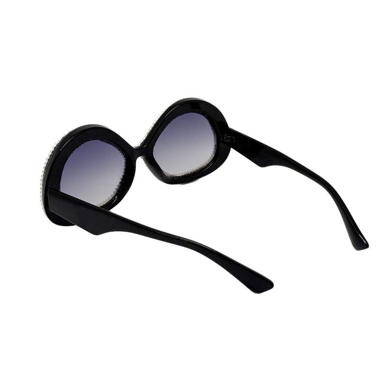 Trendy punk glasses double circle rhinestones