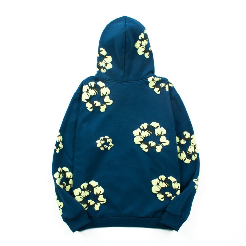 Denim Tears Hoodie Y2K All-Over Cream Floral Puff Printed Oversized Streetwear Hoodie