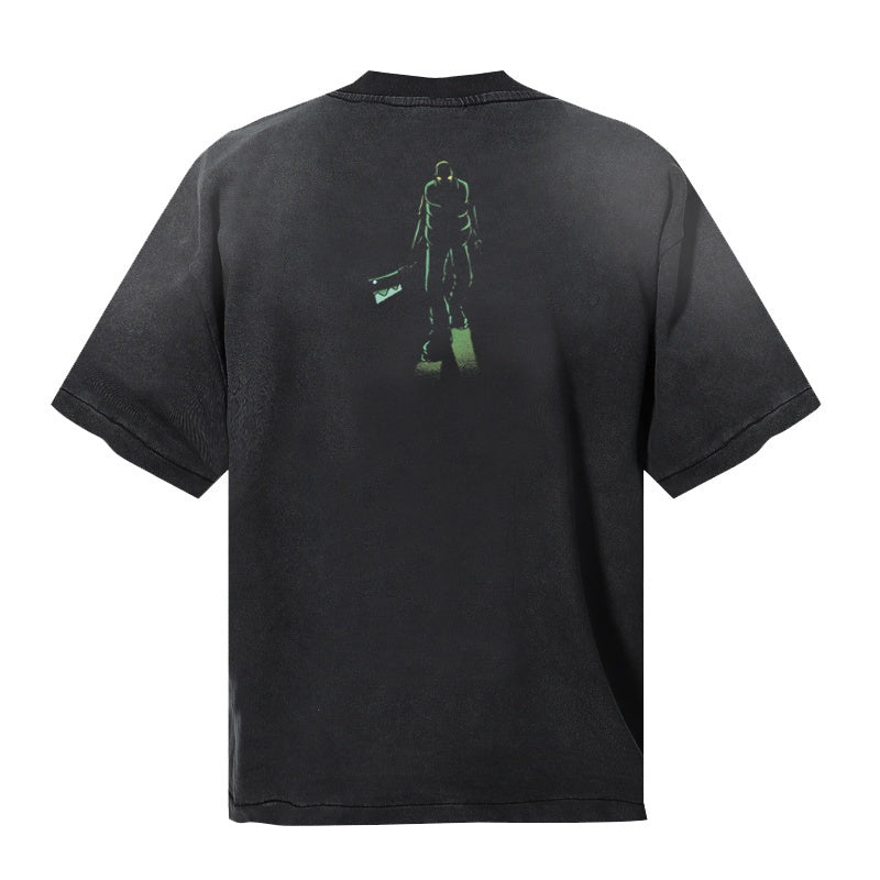 Saint Michael T Shirts Gradient Mineral Wash With Speckled Distressed Holes Artwork