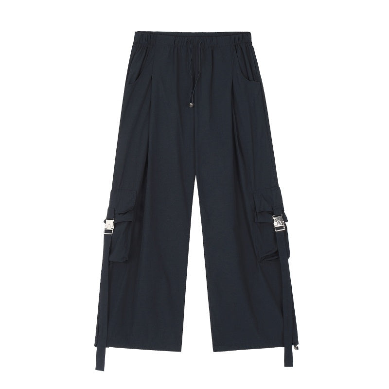 American-style streetwear harem pants Side Flap Pockets with Adjustable Webbing Straps