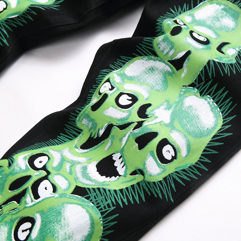 Mens Fashion Jeans Green glowing skull 5709# Pure cotton high quality