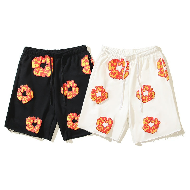 Denim Tears Shorts Cotton All-Over Flame Flower Wreath Graphic Oversized Drawstring