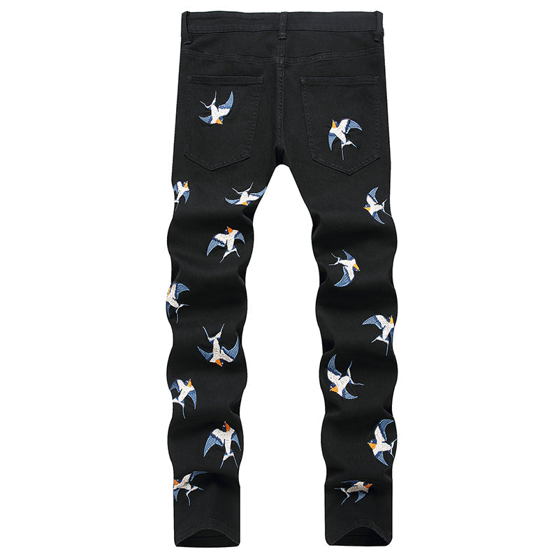 Mens Fashion Jeans Birdprint embroidery 5707# Pure cotton high quality