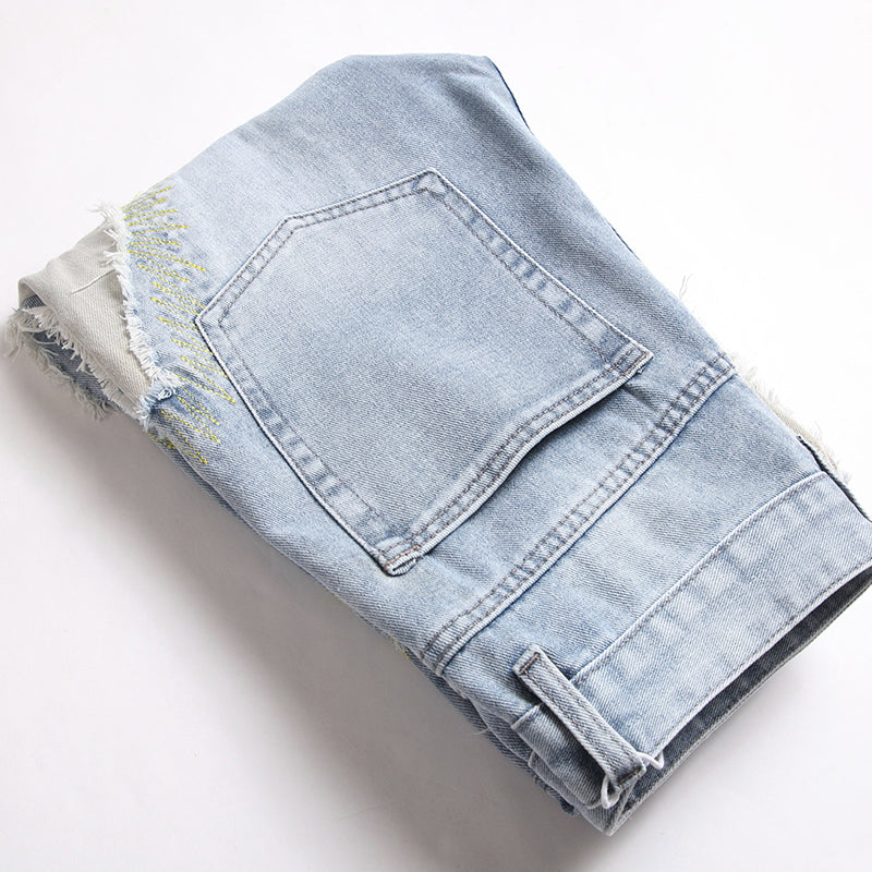 Mens Fashion Jeans Destroy embroidery thread balls 5720# Pure cotton high quality