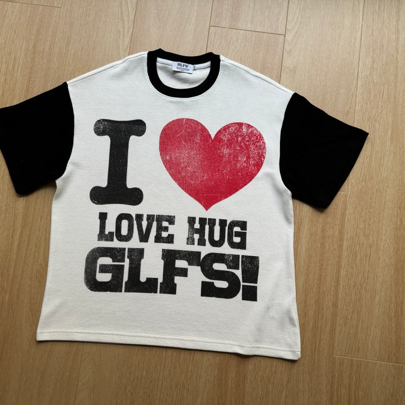 Unisex vintage T-shirt Black and white splicing