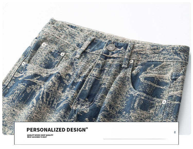 Denim Jacket & Jeans High-Street Trend Men's Vintage Toile de Jouy Scenic Print Denim Jacket and Jeans Set  Retro Casual Matching Artistic Landscape Graphic Trucker Jacket and Pants Outfit (jacket and jeans must be purchased separately.)