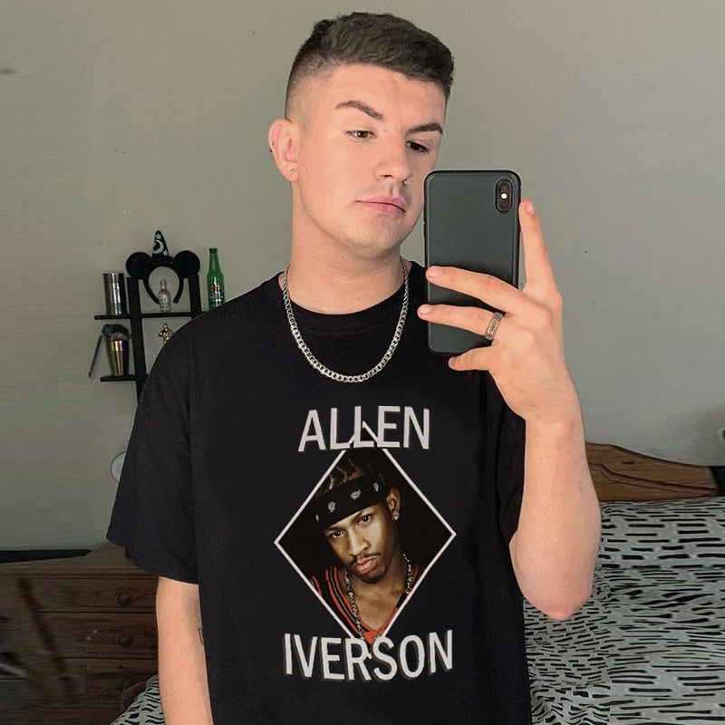 Mens T-shirt Vintage Hip-hop/basketball style with Iverson print