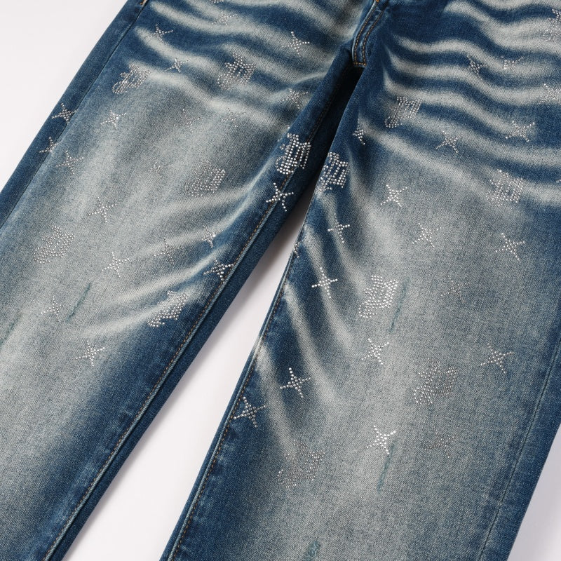 Purple brand Jeans High-quality pure cotton streetwear trousers Rhinestone