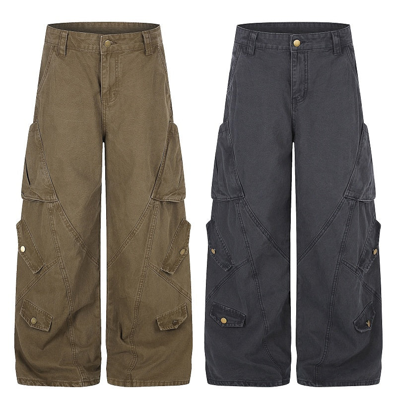 American-style streetwear harem pants Retro Heavy Fabric Multi Compartment
