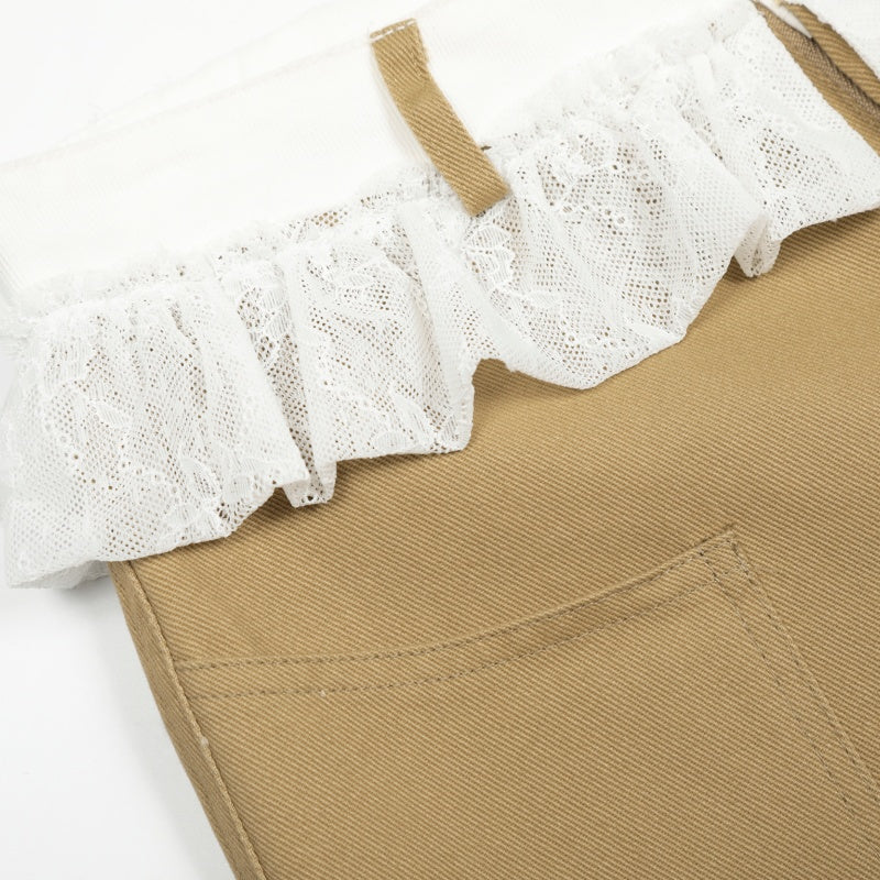 American-style streetwear harem pants Ruffle Lace Waist Wide Leg Trousers