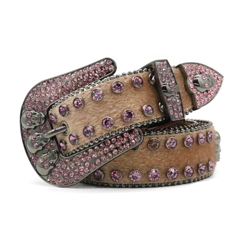 Hip-hop punk rhinestone belt skull rhinestone