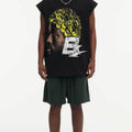 BIG FACE Drop-Shoulder Tank Top High-street vintage style featuring a small neckline, white-ink digital direct-to-garment (DTG) printing, and a heavy-duty, distressed wash finish; crafted from 260g double-yarn plain-knit fabric.