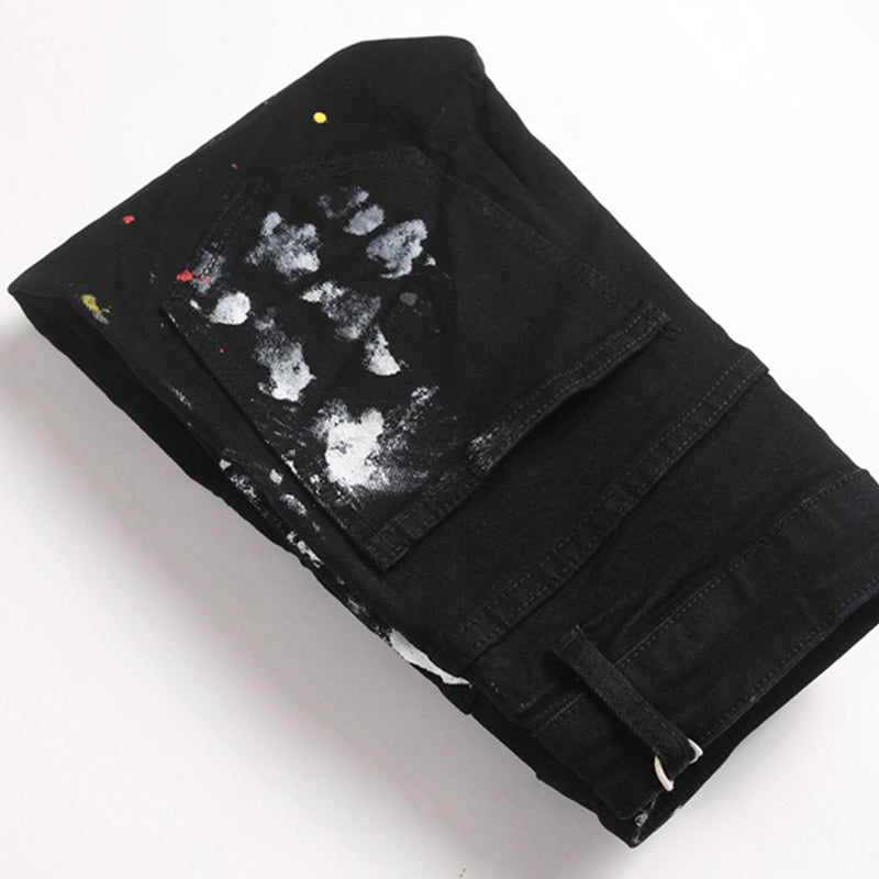 Mens Fashion Jeans White graffiti S8286# Pure cotton high quality