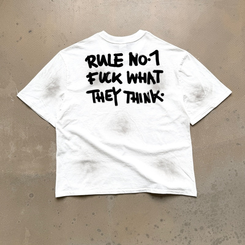 Unisex Vintage T Shirts Saint Street Dirty â€?A Follow Your Heart limited-edition tee featuring street graffiti aesthetics. Details include hand-painted dirty spray effects, multiple hand-distressed slash cuts, and a heavy-duty enzyme-washed fin