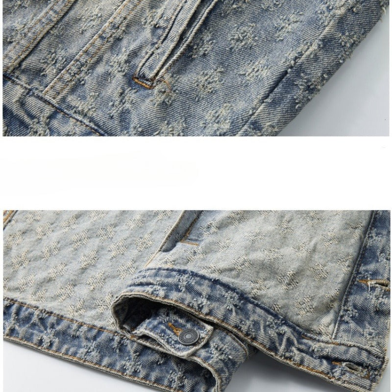 Denim Jacket & Jeans High-Street Trend Y2K Streetwear Jacket Vintage Yellow Mud Acid Wash Casual Denim Trucker Coat Loose Fit Outerwear (jacket and jeans must be purchased separately.)