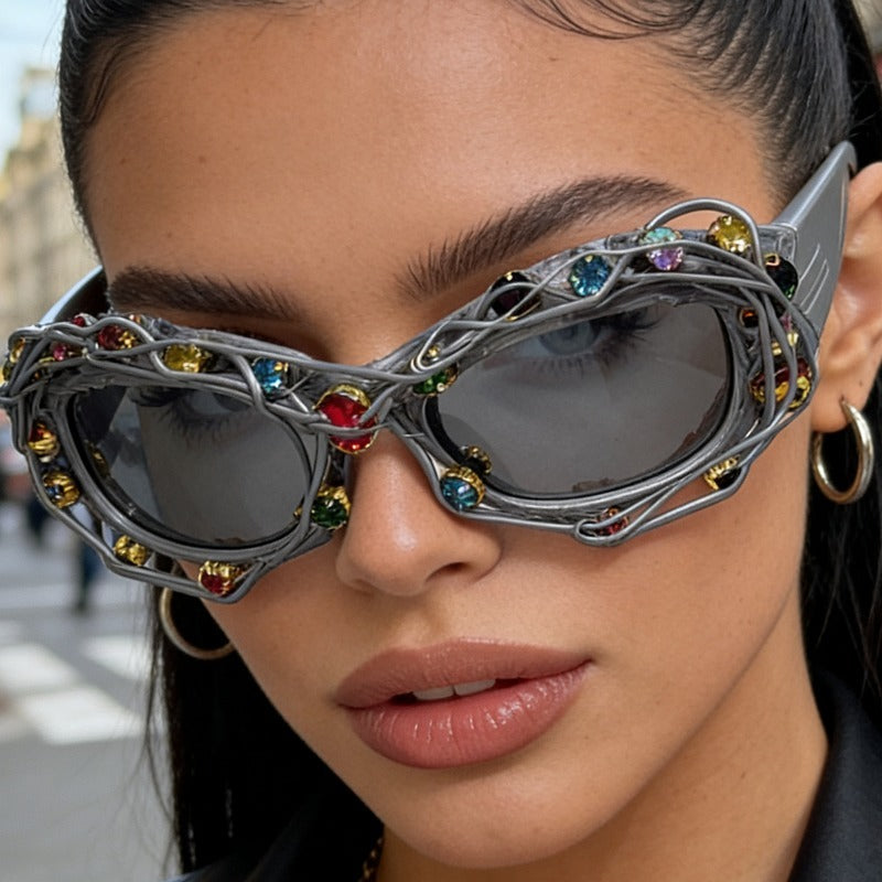 Trendy punk glasses vine rhinestone retro