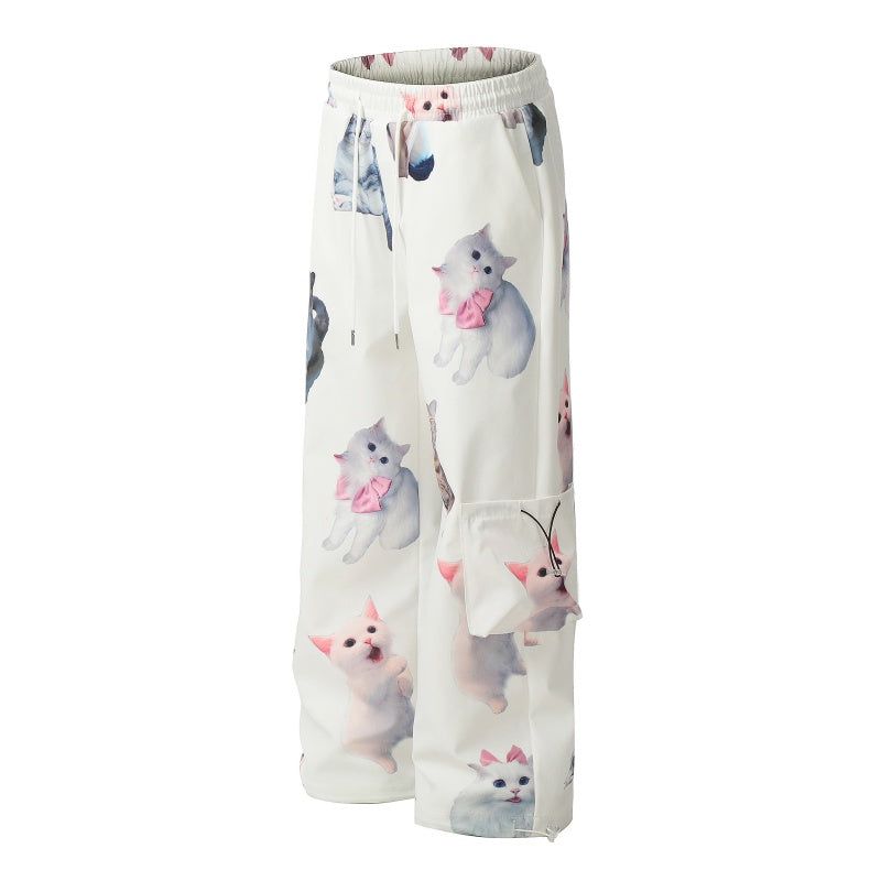 American-style streetwear harem pants Adjustable toggle hem playful animal motif