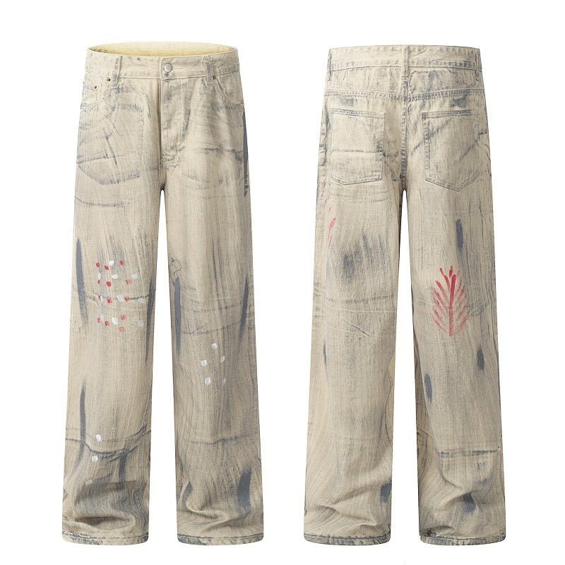 American-style streetwear harem pants Faded bleached dirty tone vintage wash
