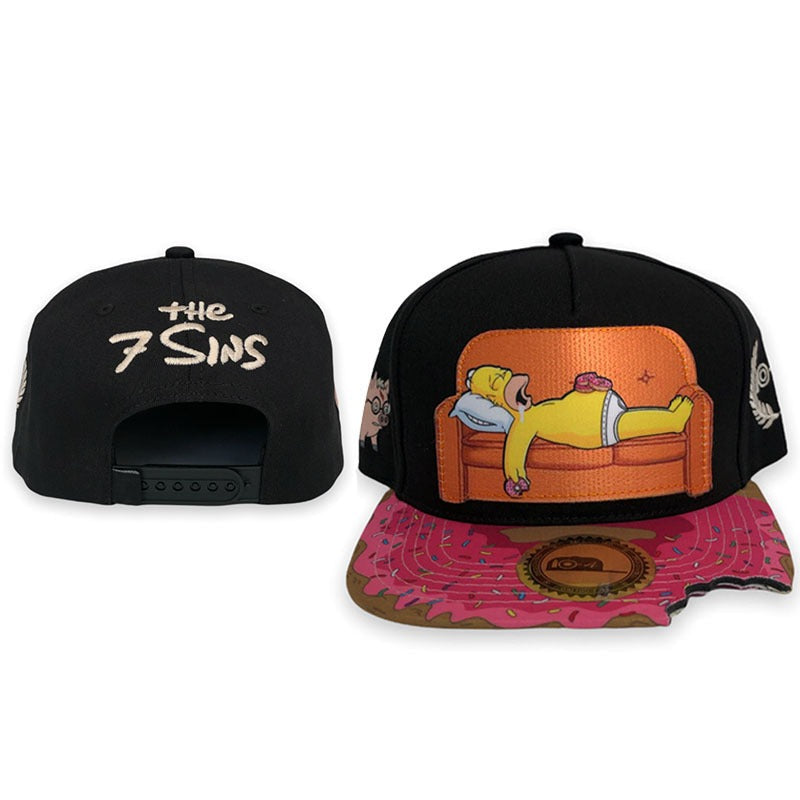 Trendy flat brimmed snapback hatscartoon missing corner bite