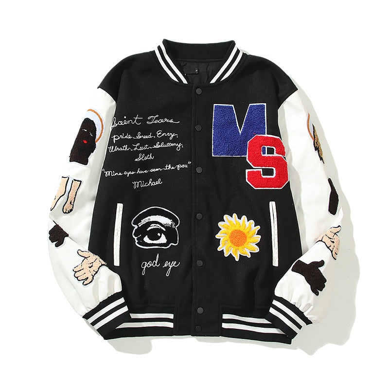 American-style baseball Leather Sleeve God Eye Graphic Oversized Saint Michael x Fear of God Autumn/Winter Vintage-Style Baseball Jacket (Unisex)