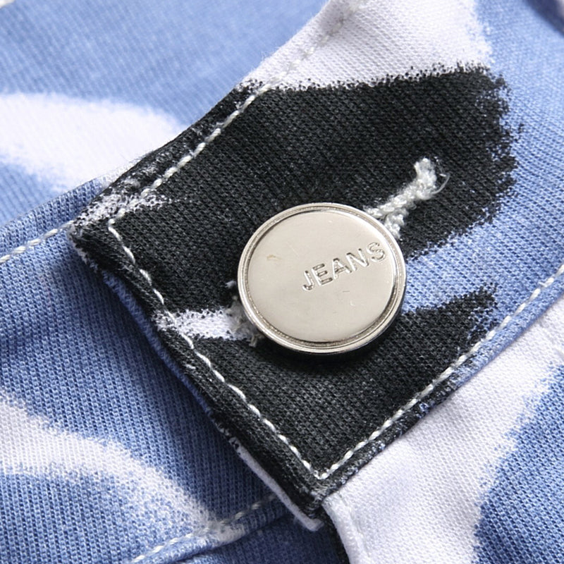 Mens Fashion Jeans Blue paintbrush graffiti 8837# Pure cotton high quality