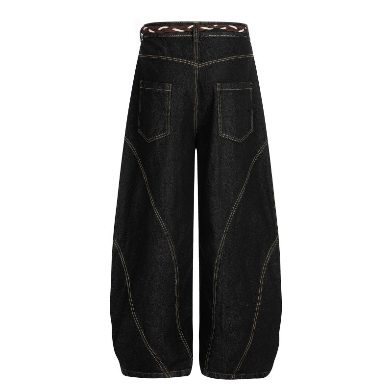 American-style streetwear harem pants Curved Panel Seam Aged Faded Finish