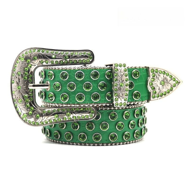 Hip-hop punk rhinestone belt women's alloy needle buckle