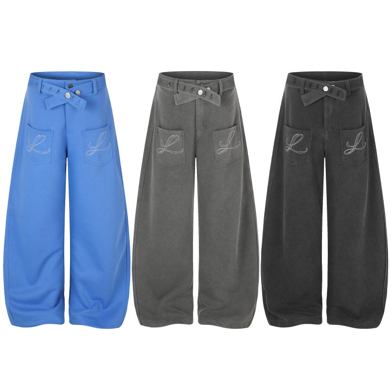 American-style streetwear harem pants Front Pocket Glitter Letter Detail Oversized Cut