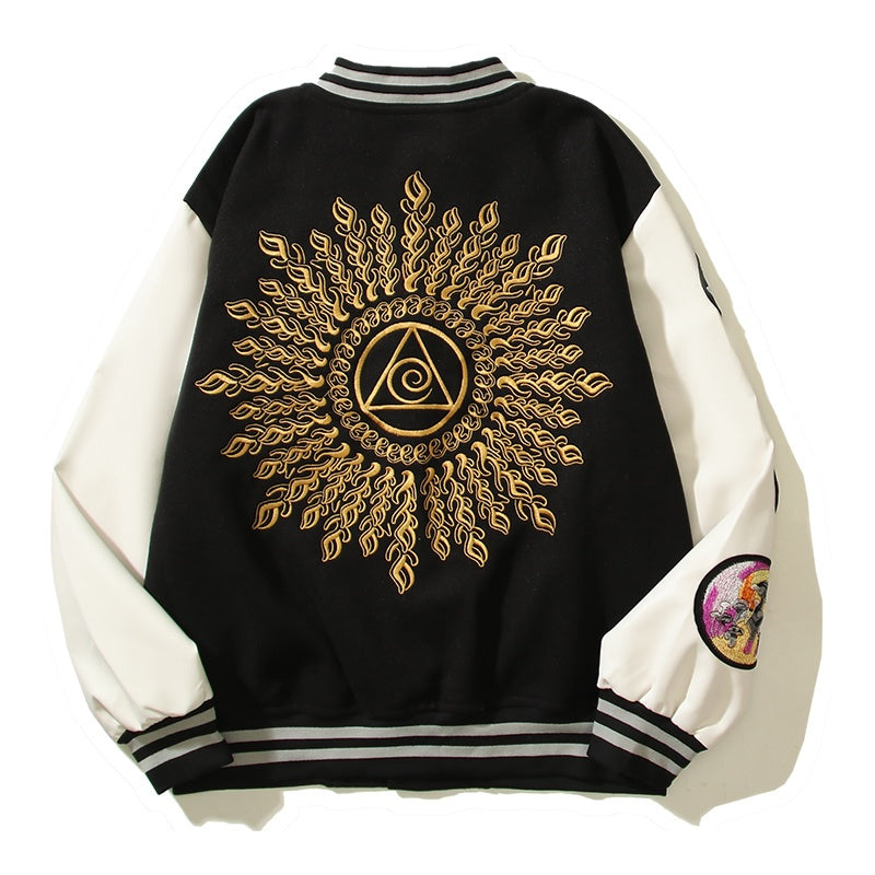 American-style baseball jacket Dries Multi-style Embroidered Animal Badge Black 8-Ball Clean Fit Style
