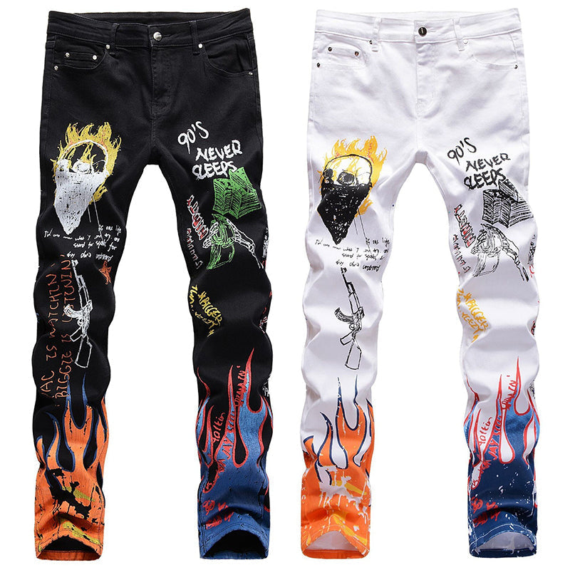Mens Fashion Jeans Skull Flame 5646# Pure cotton high quality