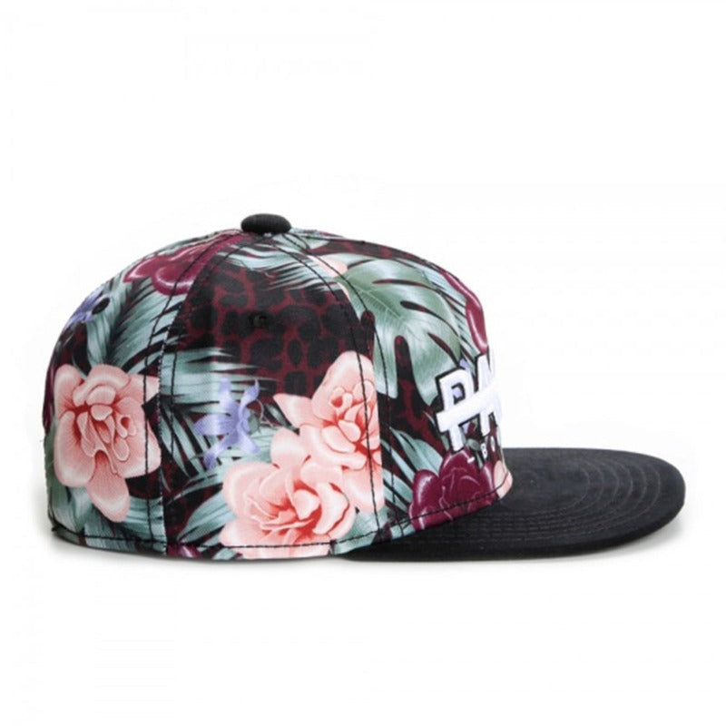 Trendy flat brimmed snapback hatsadjustable flower letterparis